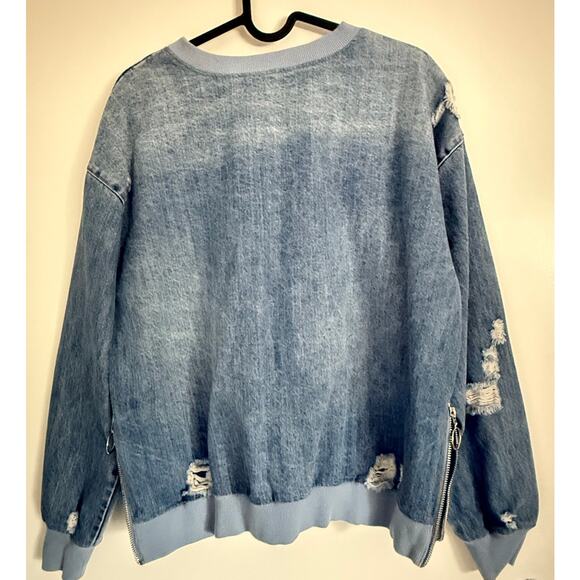 FATE Distressed Denim Sweatshirt, Size Small - Picture 2 of 5